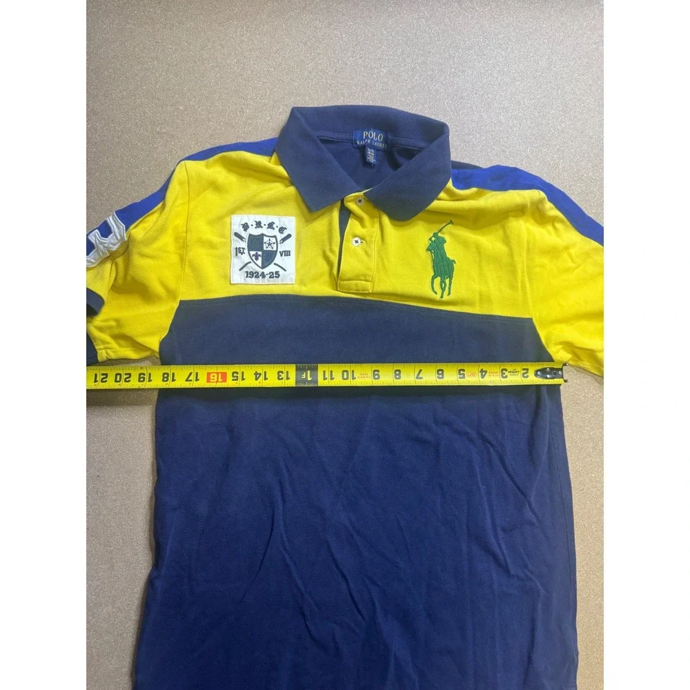Polo Ralph Lauren Boys XL 18-20 Big Pony Crest Colorblock Polo Shirt Yellow Navy